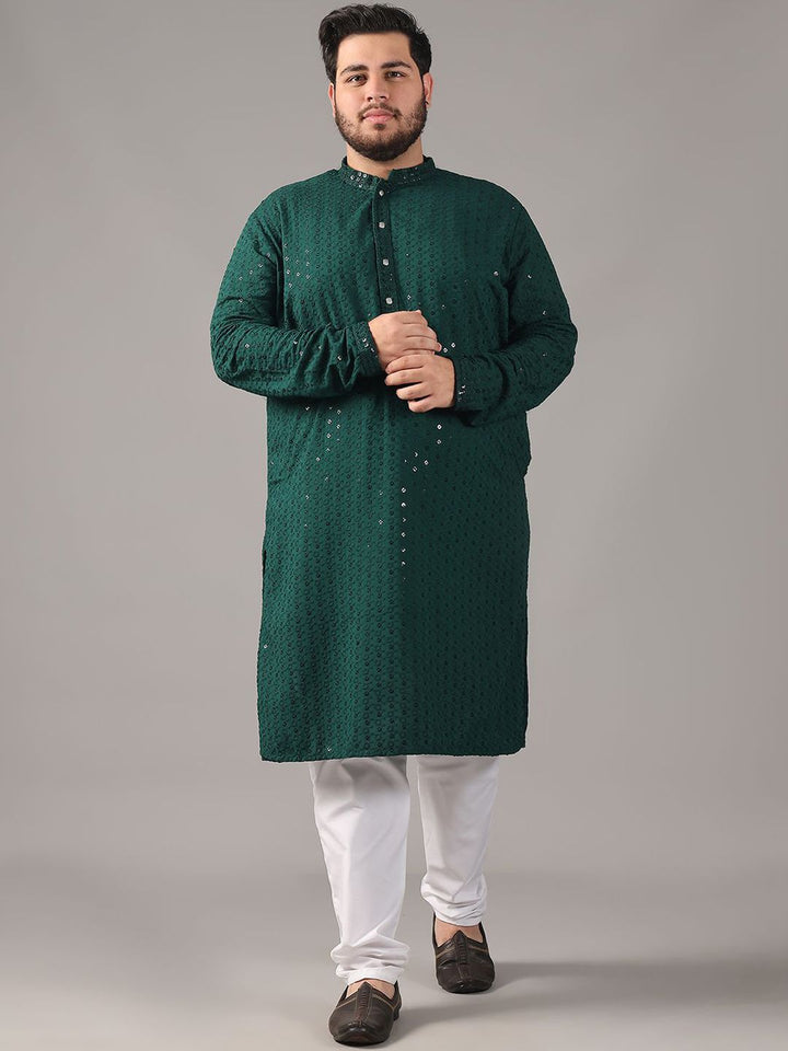 SOJANYA PLUS Plus Size Lelaki Motif Etnik Sulam Kurta Kapas Tulen Bersama Piyama
