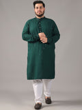 SOJANYA PLUS Plus Size Lelaki Motif Etnik Sulam Kurta Kapas Tulen Bersama Piyama