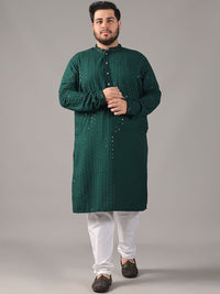 SOJANYA PLUS Plus Size Lelaki Motif Etnik Sulam Kurta Kapas Tulen Bersama Piyama
