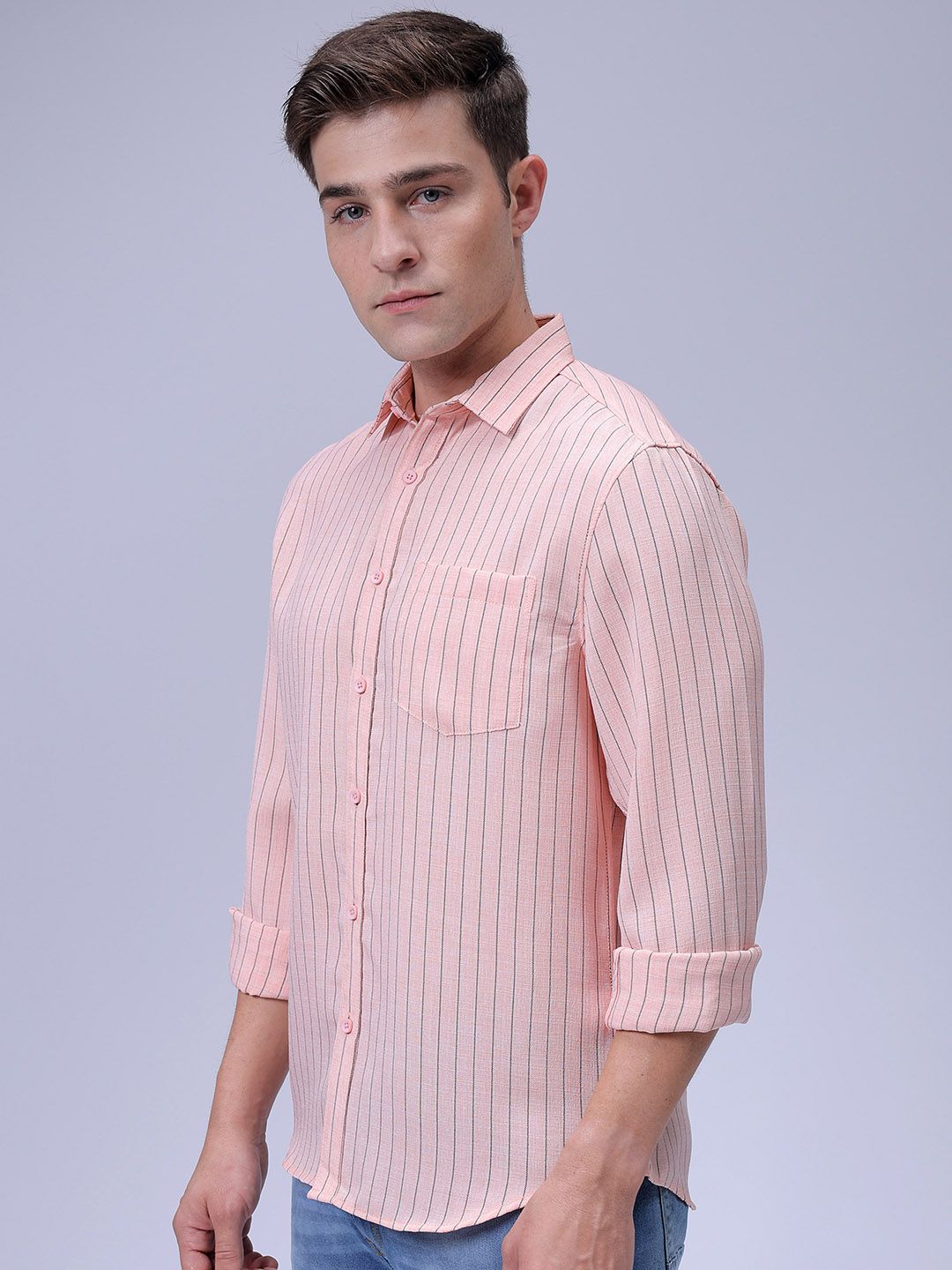 The Indian Garage Co Men Slim Fit Spread Collar Vertical Striped Casual Shirt