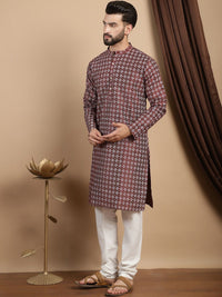 Anouk Geometric Printed Mandarin Collar Regular Straight Kurta With Churidar