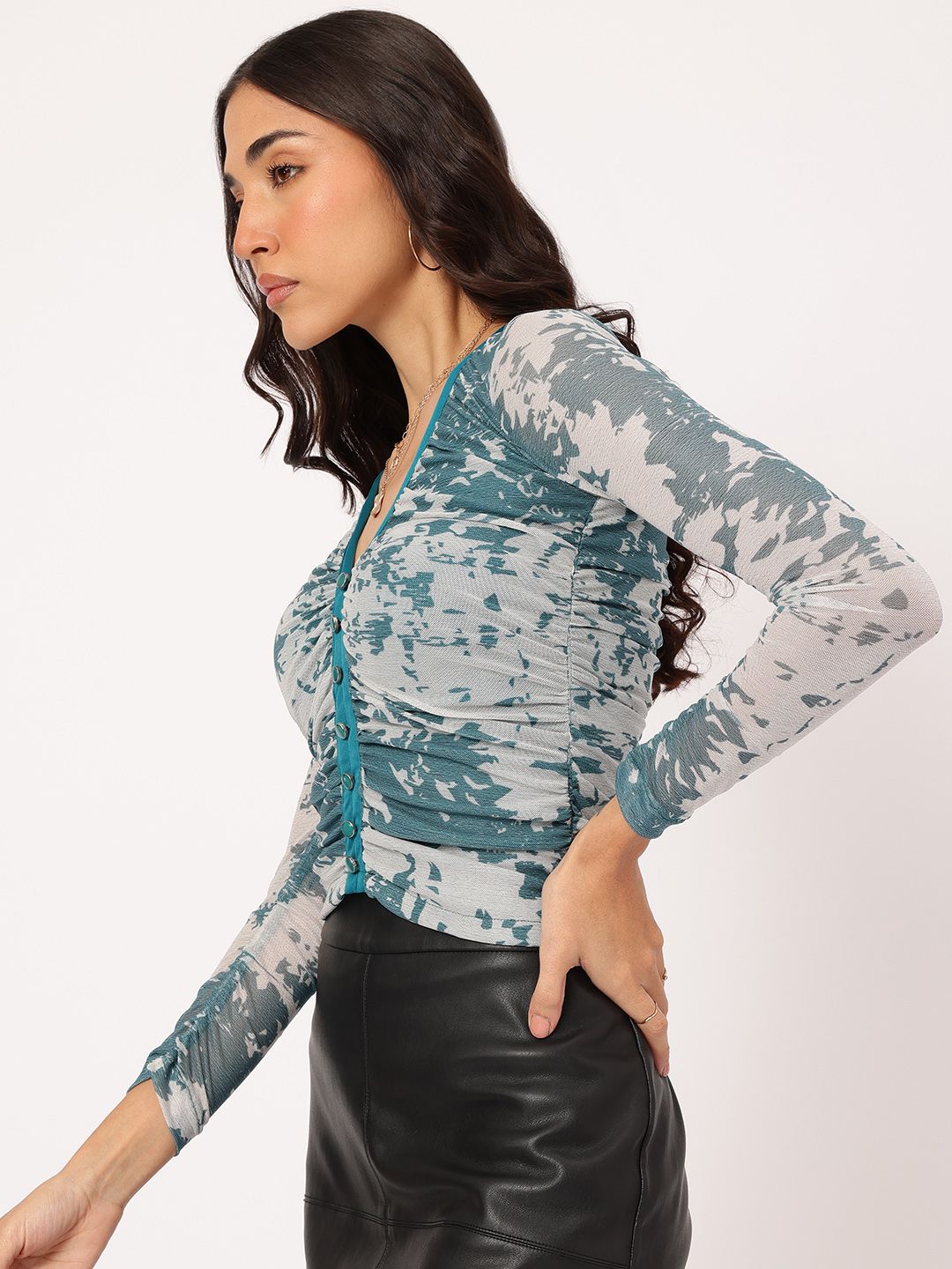 DressBerry Blank Canvas Abstract Print Ruched Top