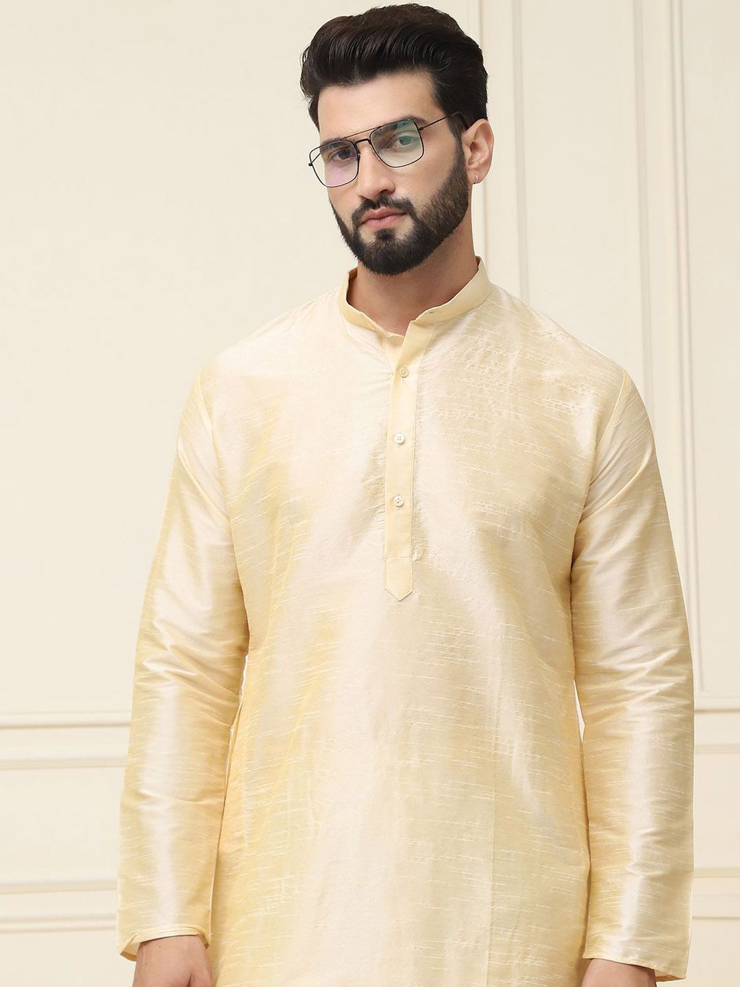SOJANYA Mandarin Collar Dupion Silk Straight Kurta with Churidar