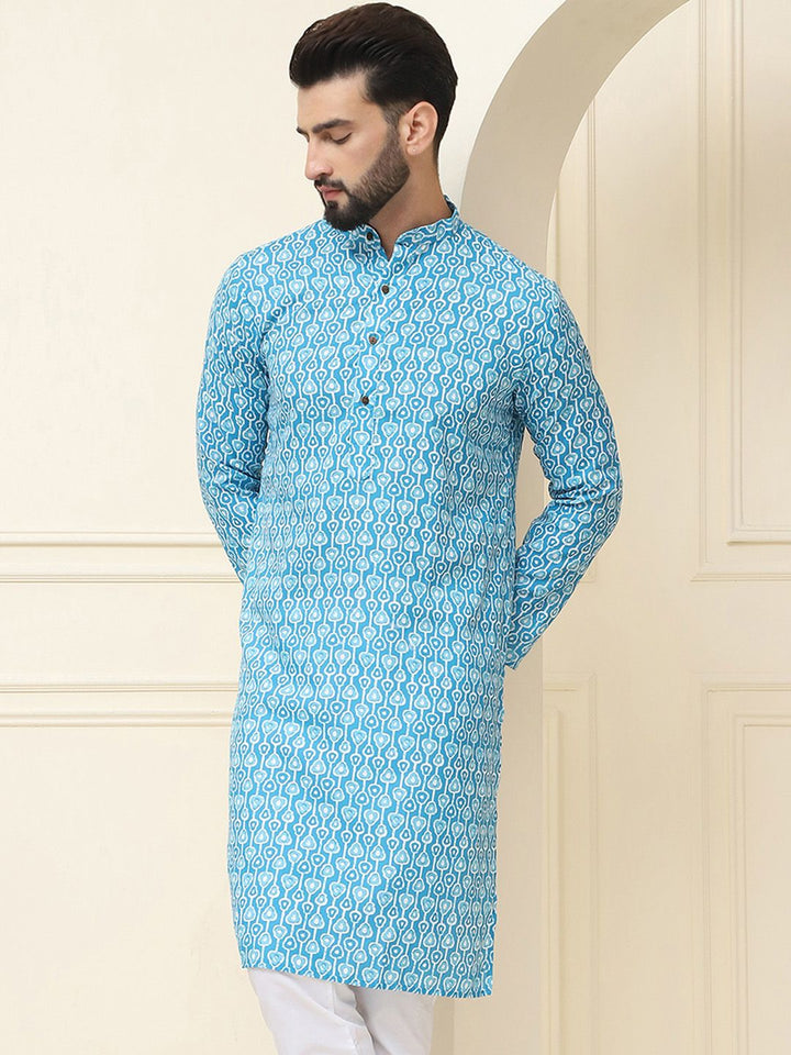 SOJANYA Geometric Printed band Collar Neck Regular Cotton Straight Kurta