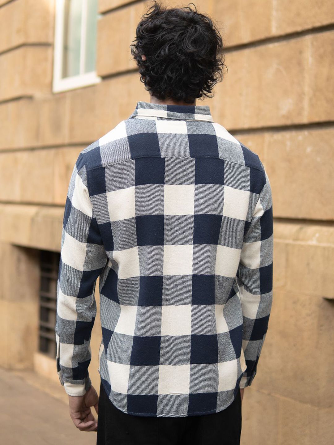 Powerlook Men Slim Fit Windowpane Checked Button-Down Collar Casual Shirt