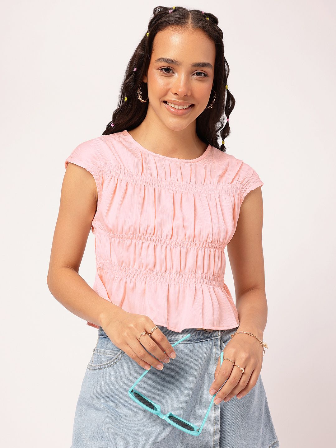 DressBerry Pastel Paradise Smocked Ruffled Top