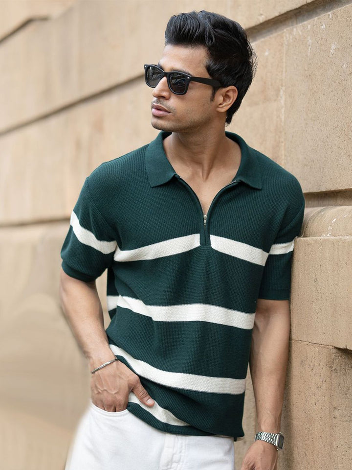 Powerlook Striped Polo Collar T-shirt