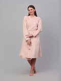 KLOTTHE Pink Woollen Long Sleeves Bath Robe With Belt