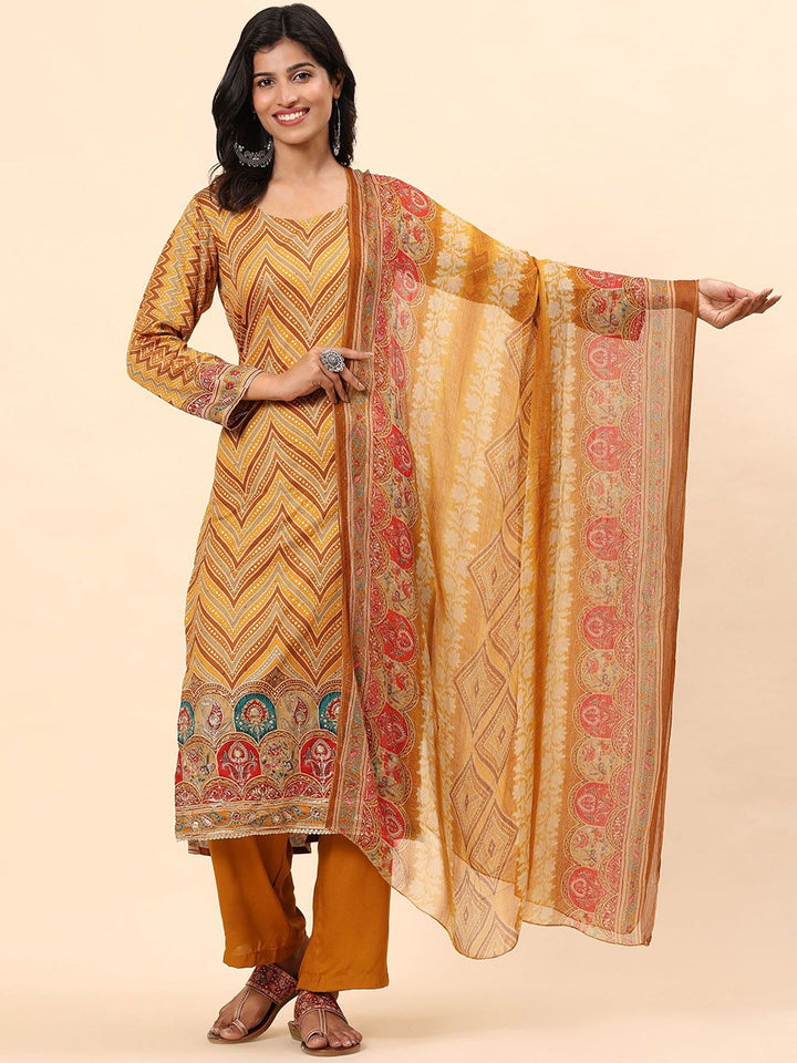 Mamicha Women Printed Regular Pure Cotton Kurta with Palazzos & With Dupatta