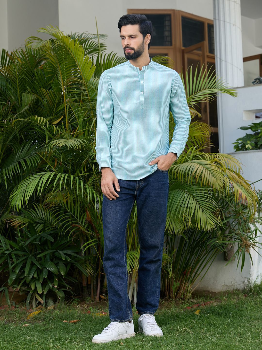 See Designs Men Striped Daily Cotton Straight Kurtas