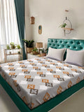 Myntra Elegant Homes White & Brown Geometric 400 TC King Bedsheet with 2 Pillow Covers