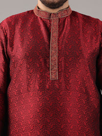 SOJANYA PLUS Plus Size Lelaki Paisley Woven Design Band Collar Straight Kurta With Pajama