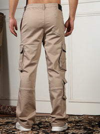 Eszett Men Cream High-Rise Easy Wash Cotton Cargos Seluar Biasa Fit