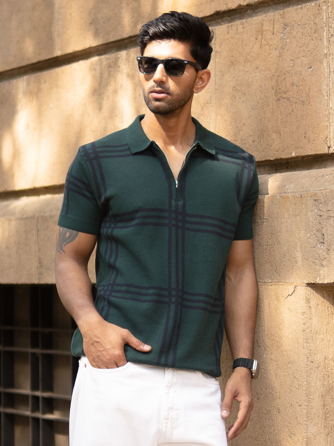 Powerlook Men Checked Polo Collar T-shirt