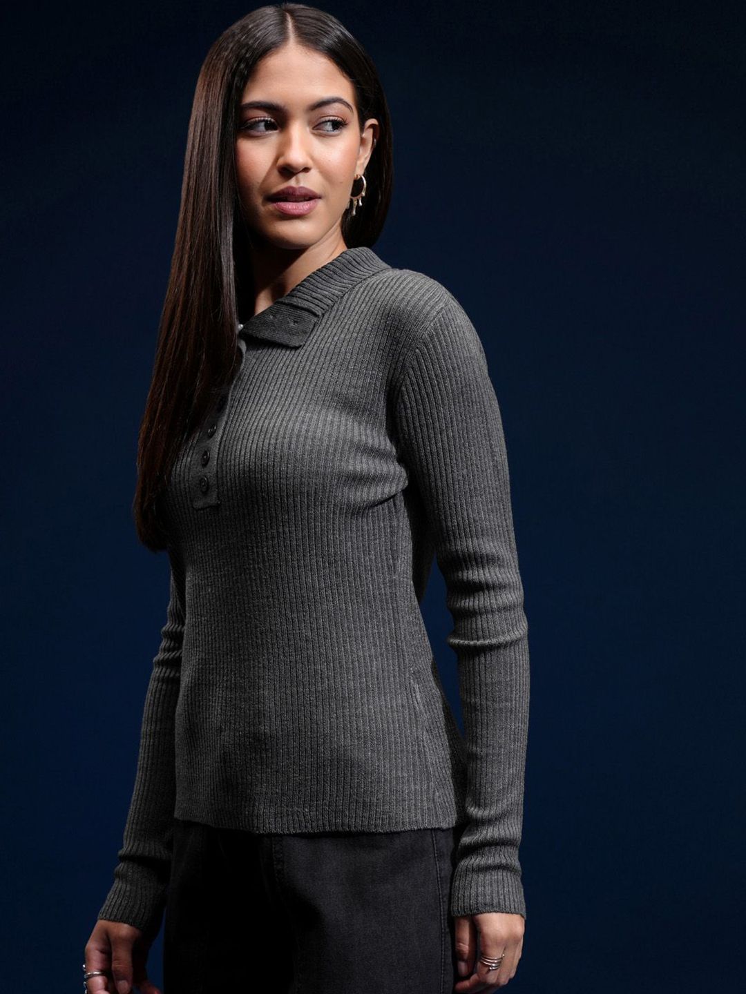 Basics By Tokyo Talkies Women Ribbed Pullover