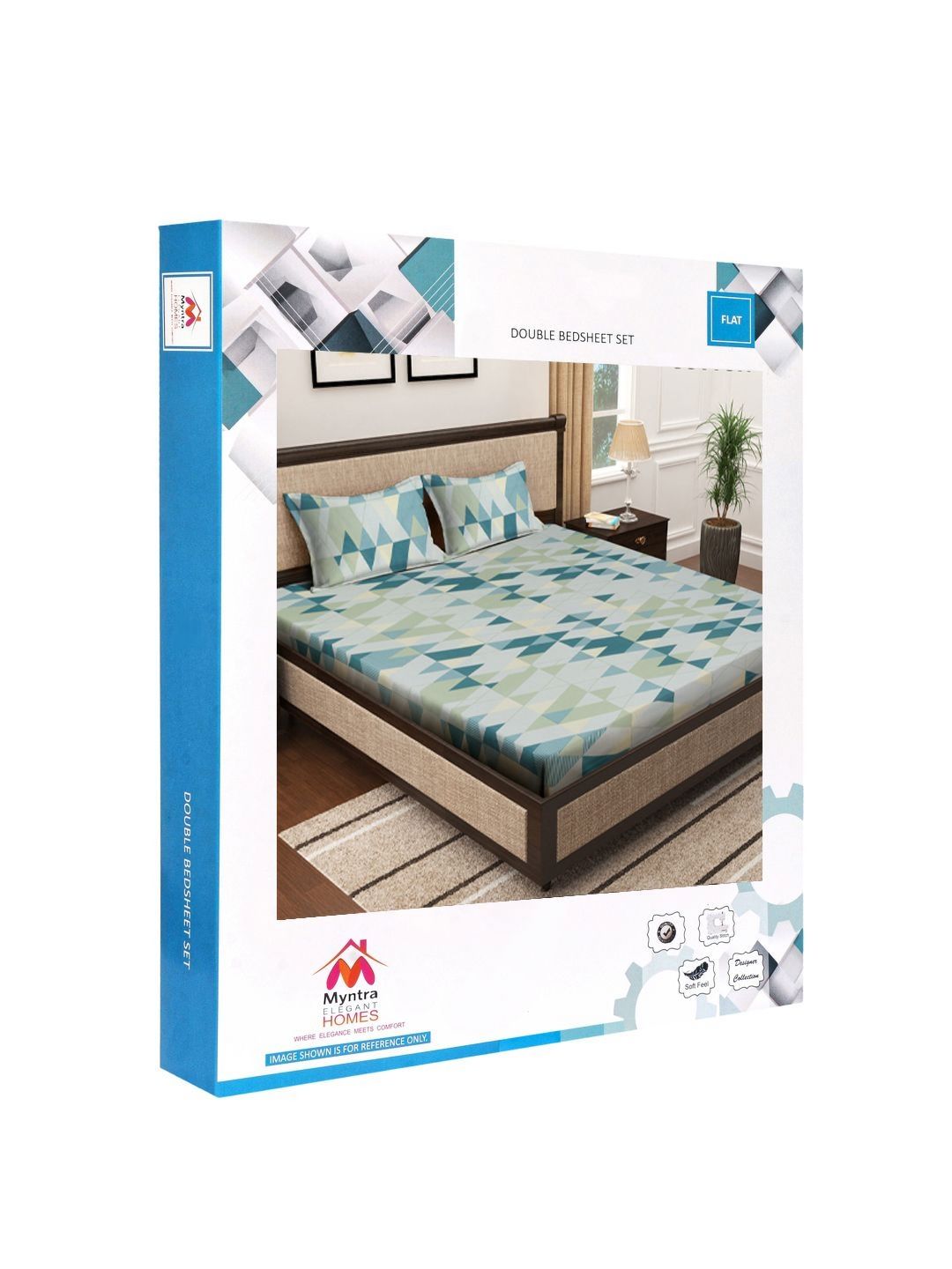 Myntra Elegant Homes Blue Geometric Pure Cotton 400 TC King Superfine Bedsheet with 2 Pillow Covers-98 x 89 inches