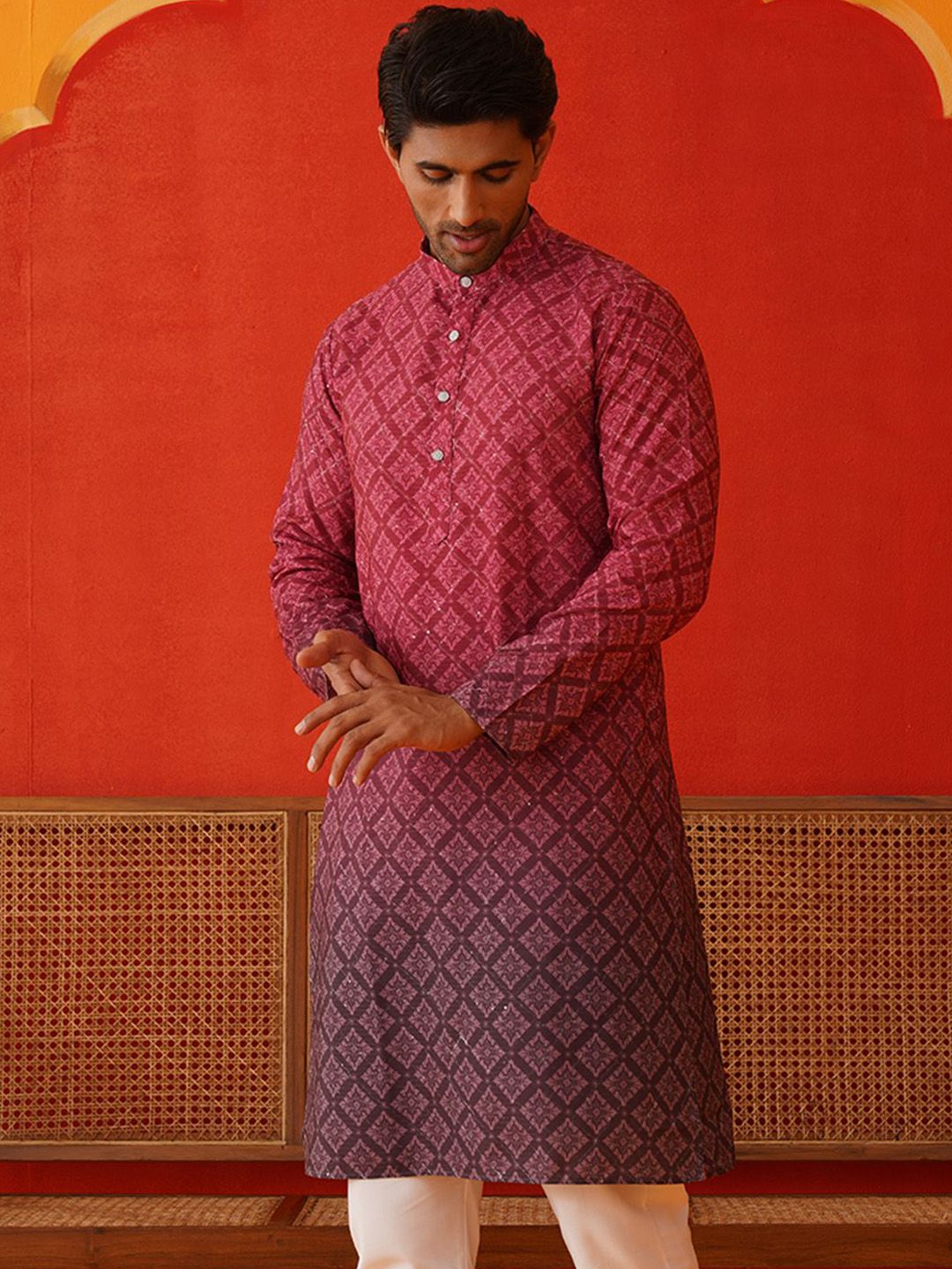 Jompers Men Floral Printed Sequinned Floral Kurta
