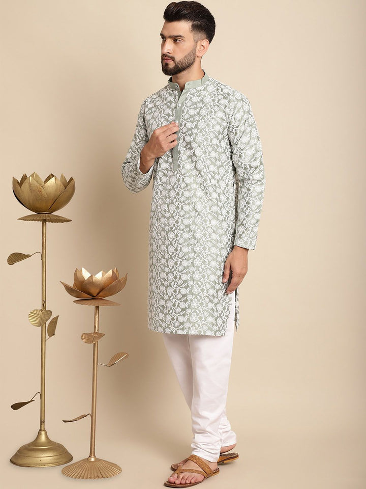 Anouk Floral Embroidered Band Collar Regular Kurta with Churidar