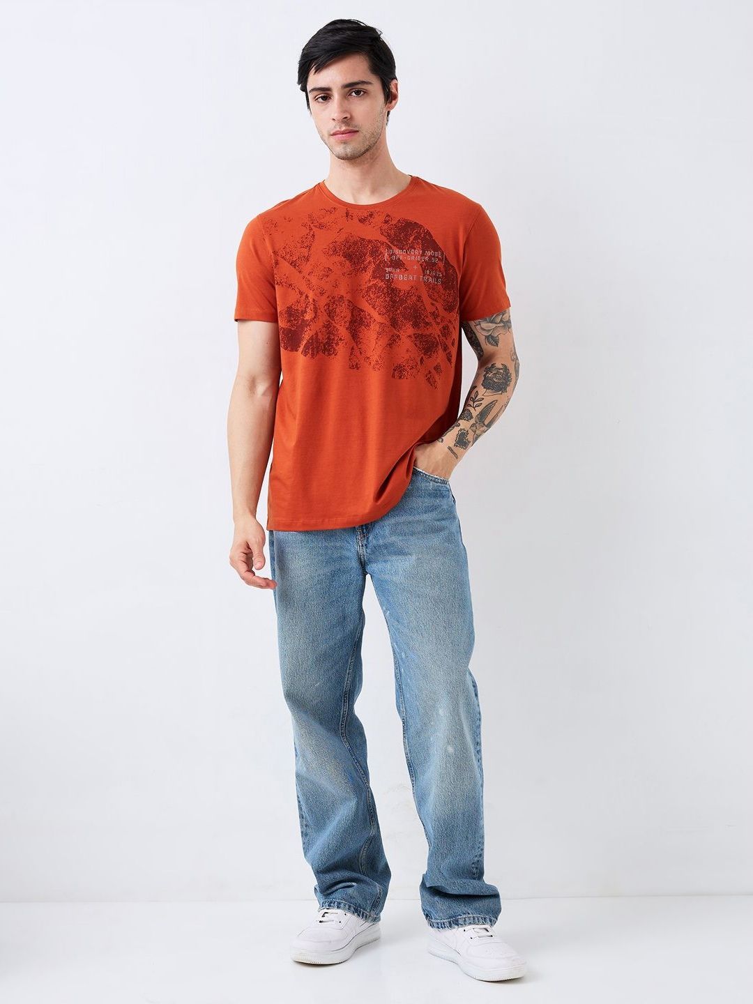 SPYKAR Men Abstract Printed Round Neck Cotton Slim Fit T-shirt