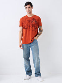SPYKAR Men Abstract Printed Round Neck Cotton Slim Fit T-shirt