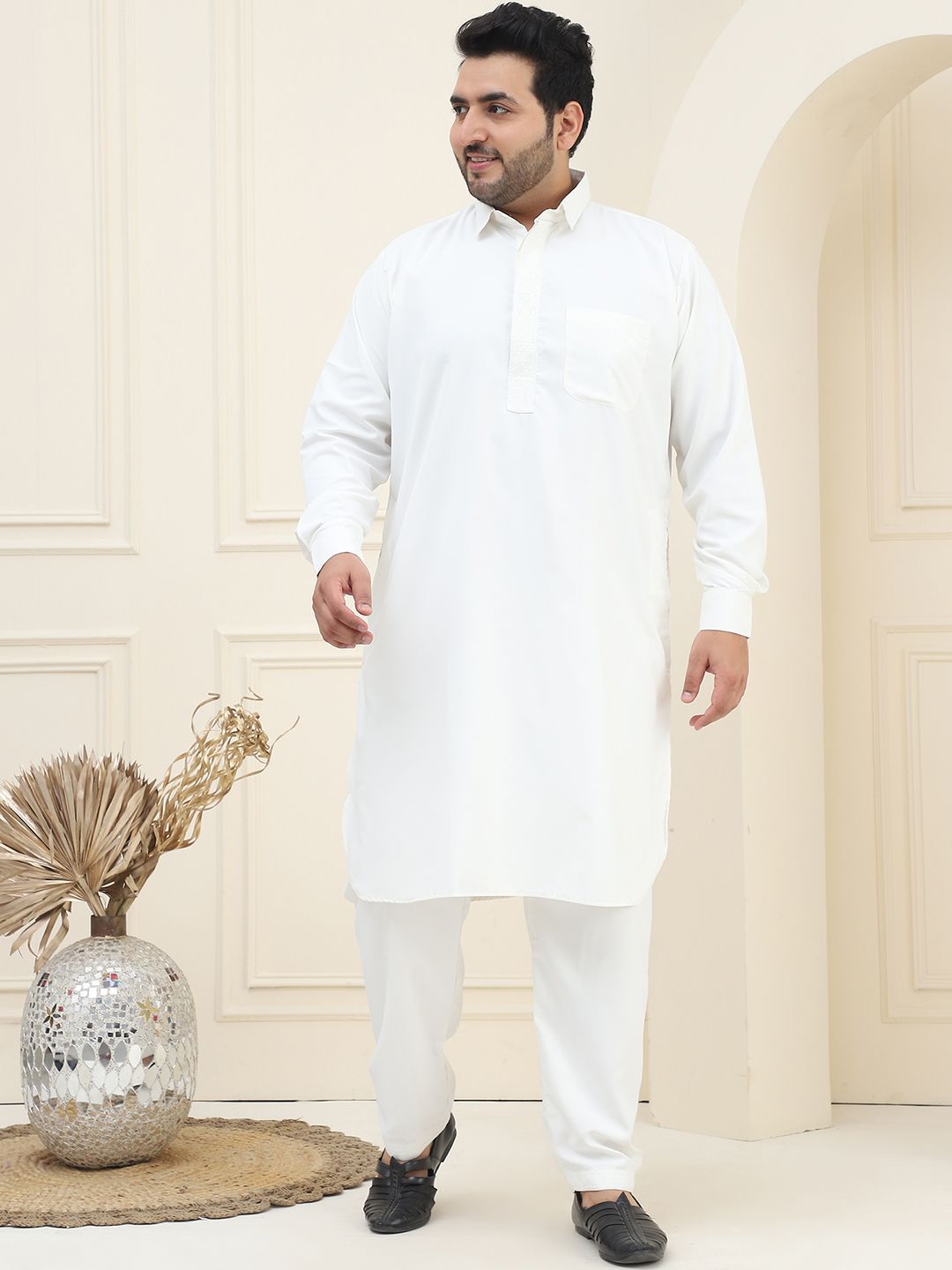 SOJANYA PLUS Shirt Collar Pathani Kurta With Pyjama