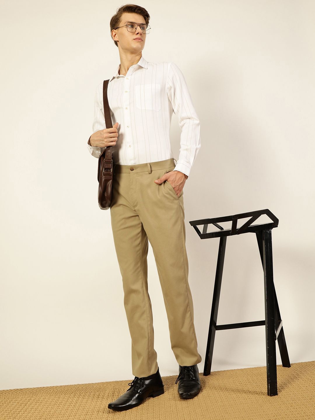 Thomas Scott Men Smart Spread Collar Vertical Striped Cotton Formal Shirt