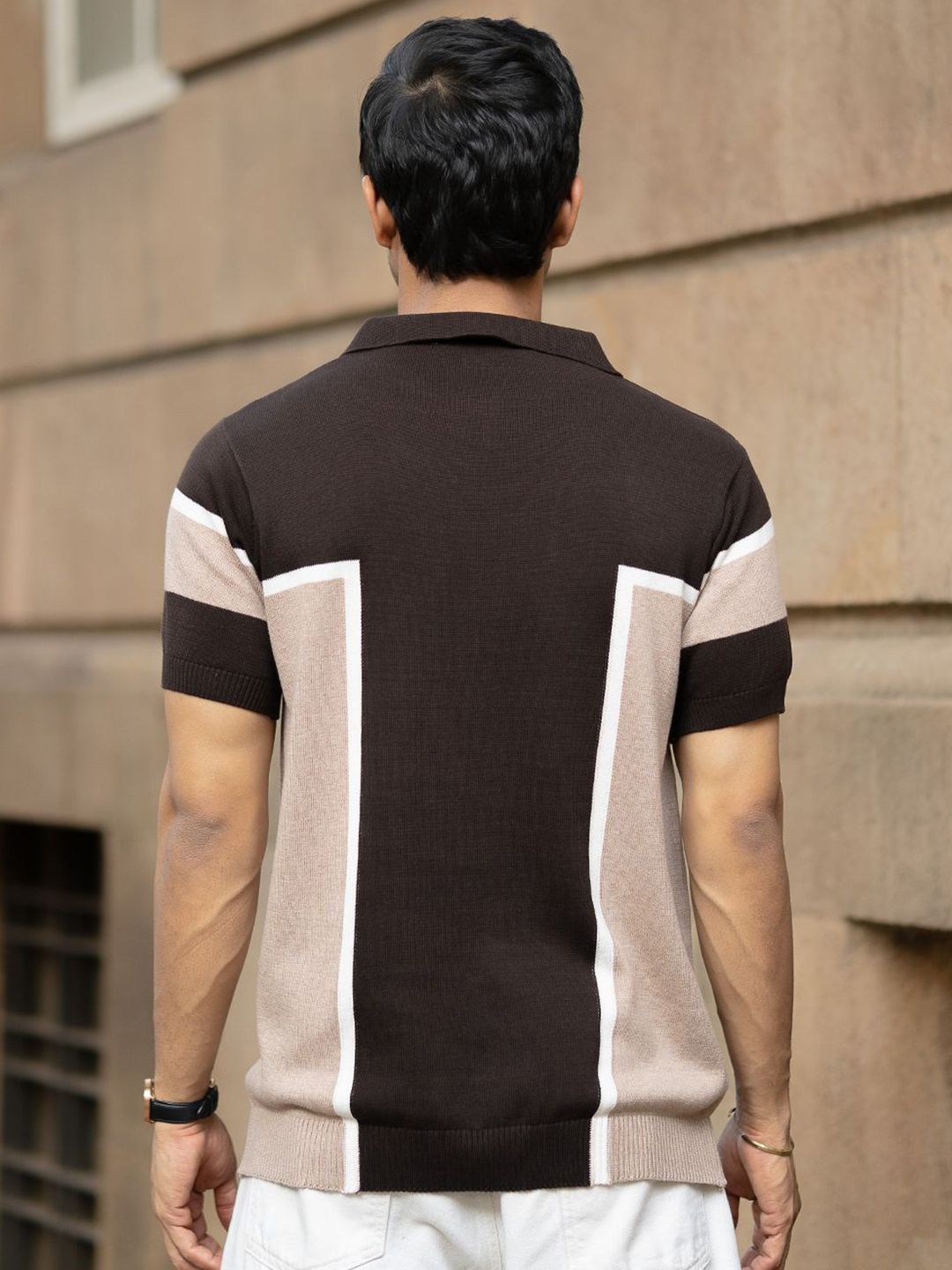 Powerlook SS25 Colourblocked Polo Collar Pure Cotton T-Shirt