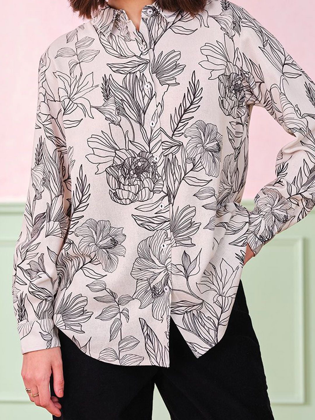 AND Floral Print Shirt Style Top