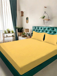 Aura Yellow Striped 300 TC Double King Bedsheet Set 2.50 m x 2.25 m