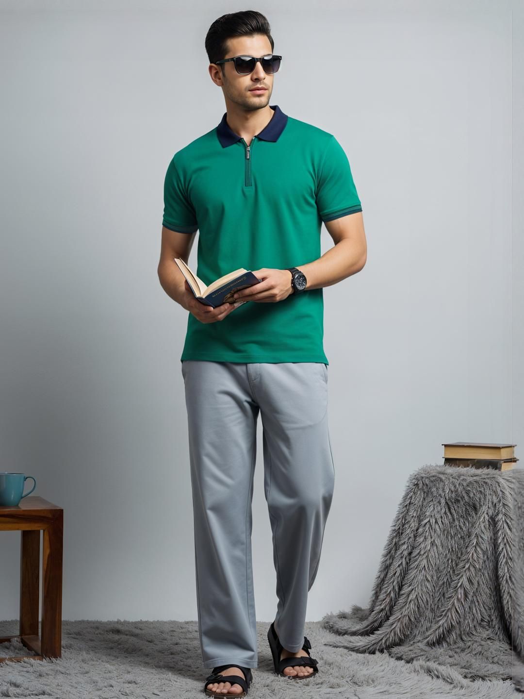 Tshirts ADRO Men Turquoise Blue Cotton