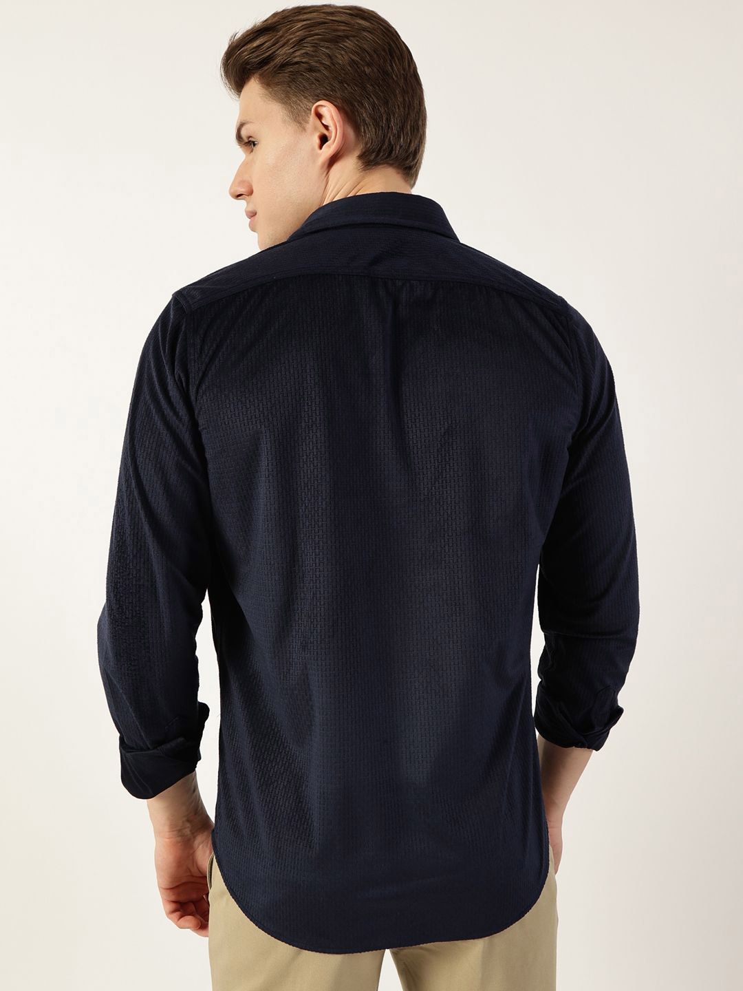 Thomas Scott Men Classic Spread Collar Textured Slim Fit Casual Shirt