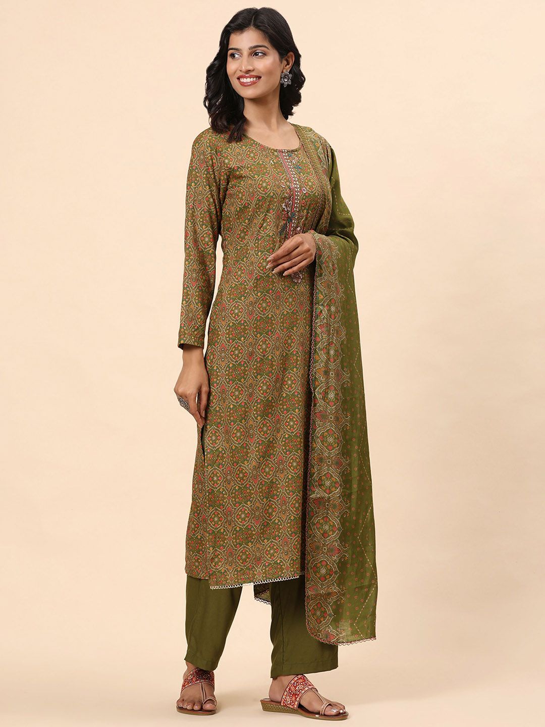 Mamicha Women Ethnic Motifs Printed Regular Pure Cotton Kurta with Palazzos & With Dupatta