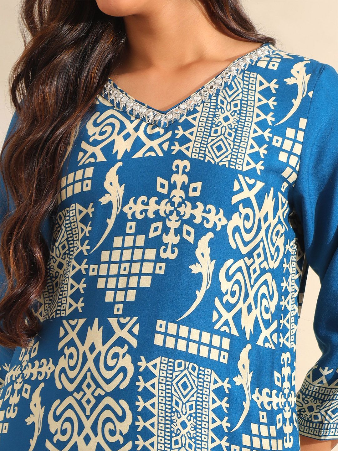Mamicha Women Ethnic Motifs Printed Regular Thread Work Pure Cotton Kurta with Palazzos
