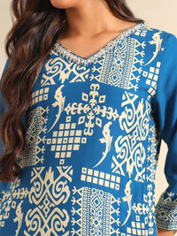 Mamicha Women Ethnic Motifs Printed Regular Thread Work Pure Cotton Kurta with Palazzos