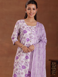 Libas Floral Printed Pure Cotton Straight Kurta with Trousers & With Dupatta