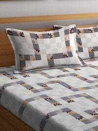 KLOTTHE Grey Abstract Cotton Breathable 300 TC King Fine Bedsheet with 2 Pillow Covers-98 x 89 inches