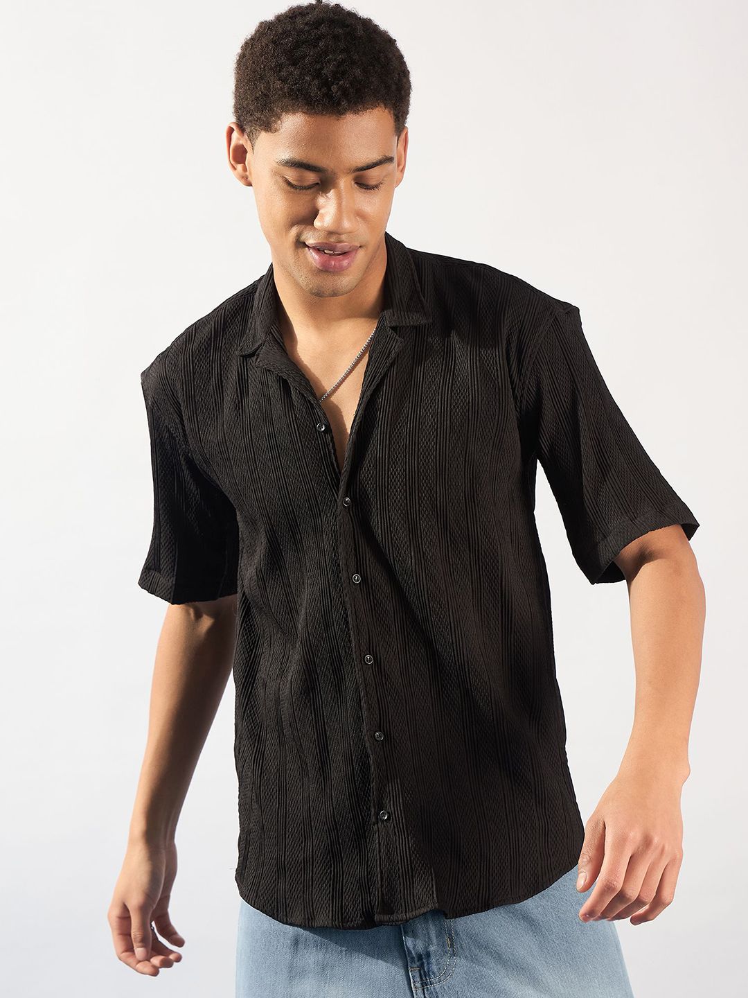 DENNISON Men Comfort Self Design Oversized Opaque Casual Shirt