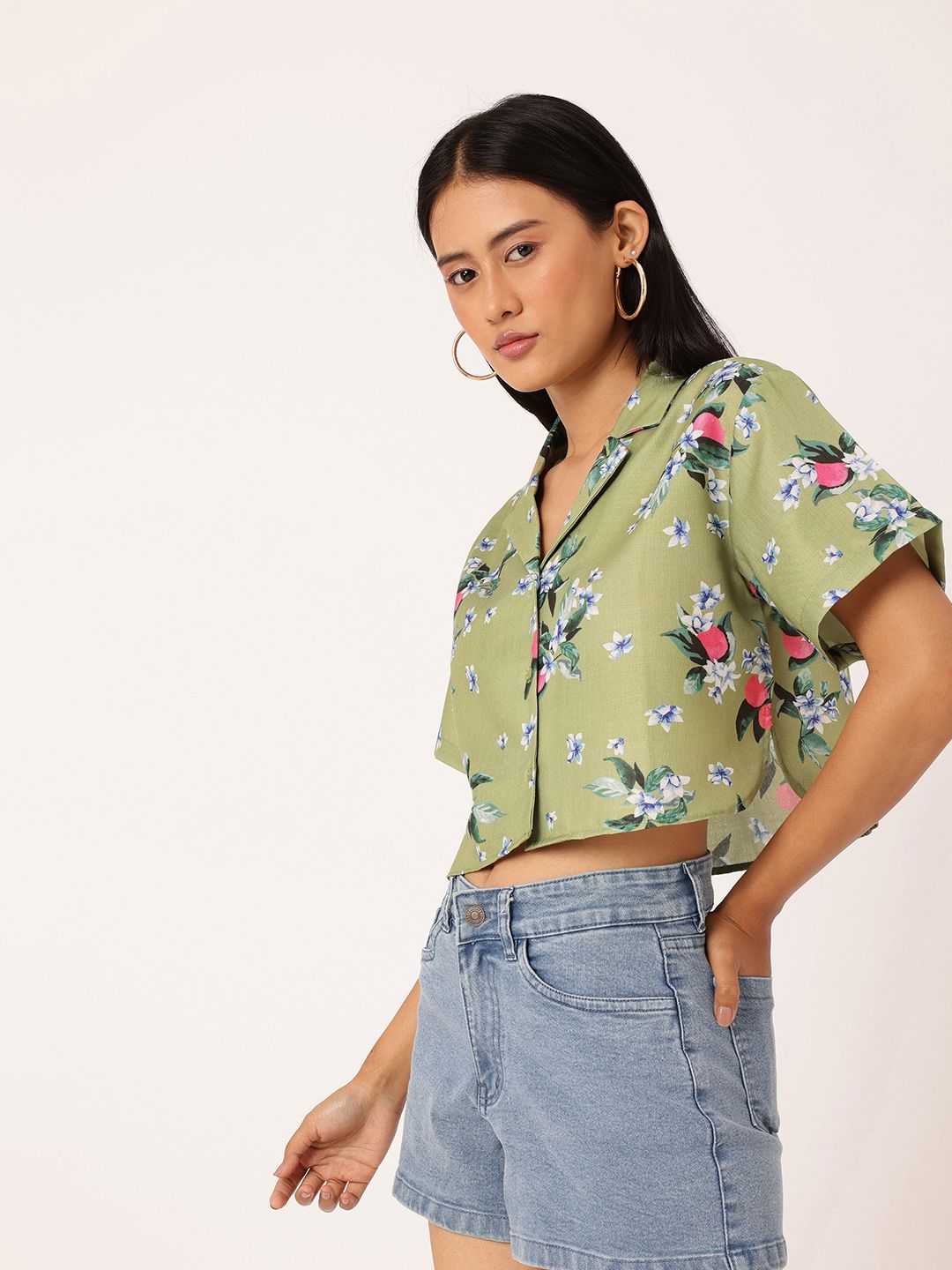 DressBerry Printed Boxy Crop Shirt