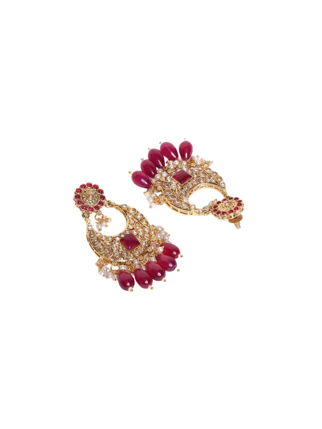 PANASH Gold-Plated Contemporary Stone Studded & Beaded Drop Earrings