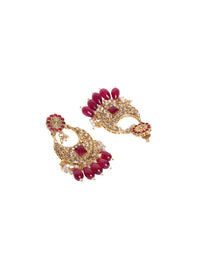 PANASH Gold-Plated Contemporary Stone Studded & Beaded Drop Earrings