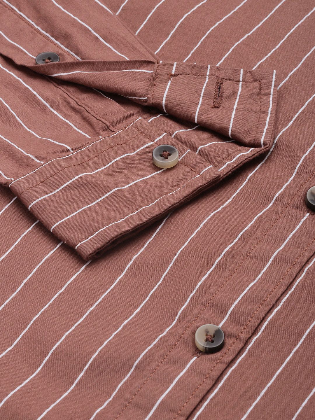 The Indian Garage Co Men Brown & White Striped Cotton Casual Shirt