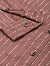 The Indian Garage Co Men Brown & White Striped Cotton Casual Shirt