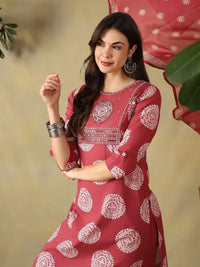Mamicha Women Ethnic Motifs Printed Regular Mirror Work Pure Cotton Kurta with Trousers & With Dupatta