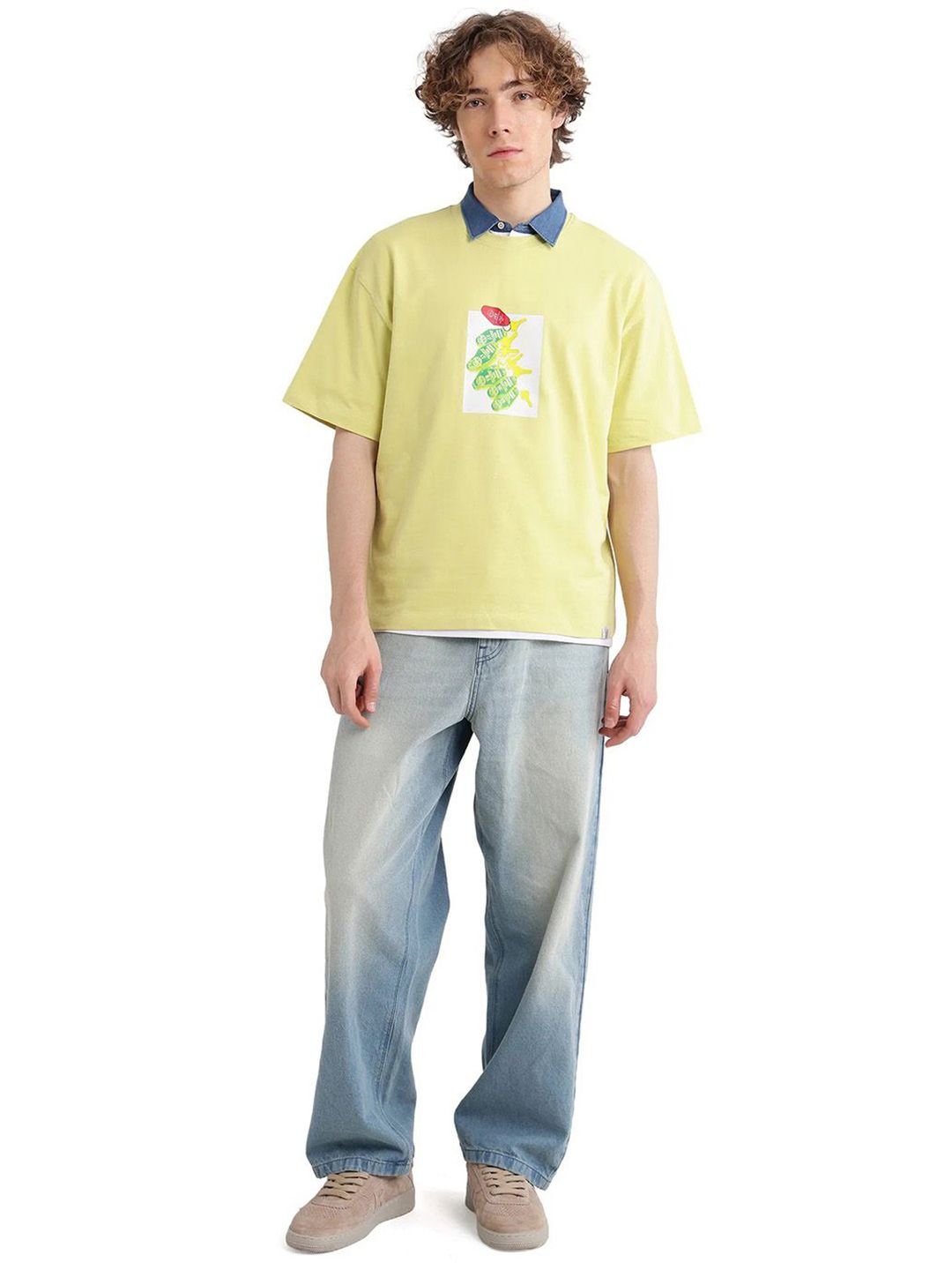 RARE RABBIT Men Graphic Printed Round Neck Cotton T-shirt