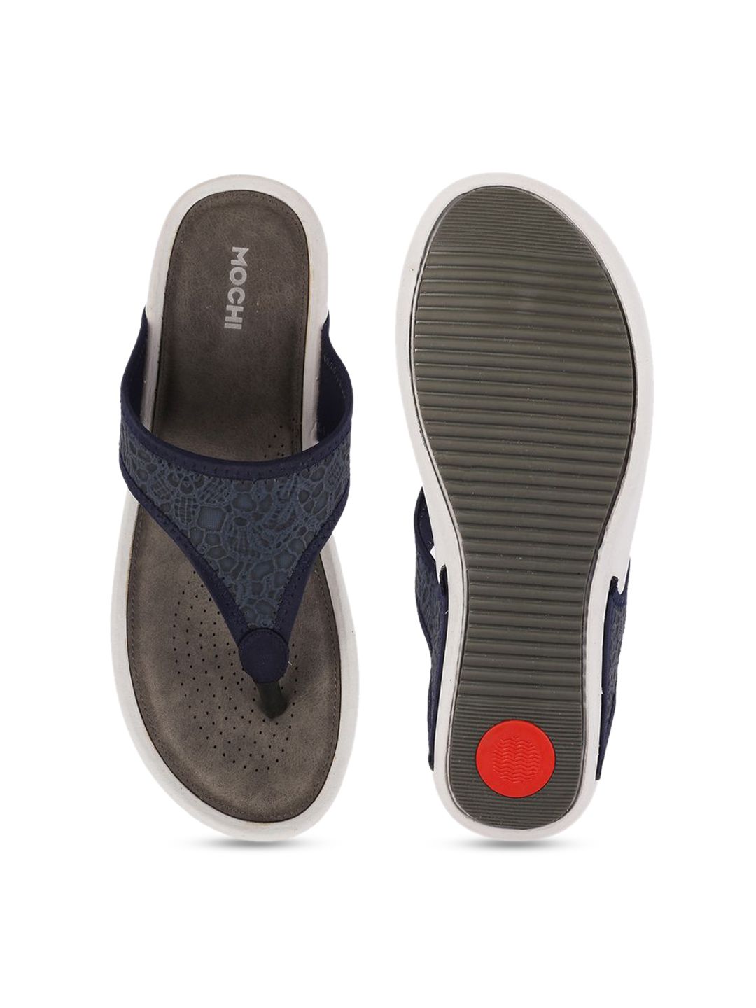 Mochi Women Textured T-Strap Flats