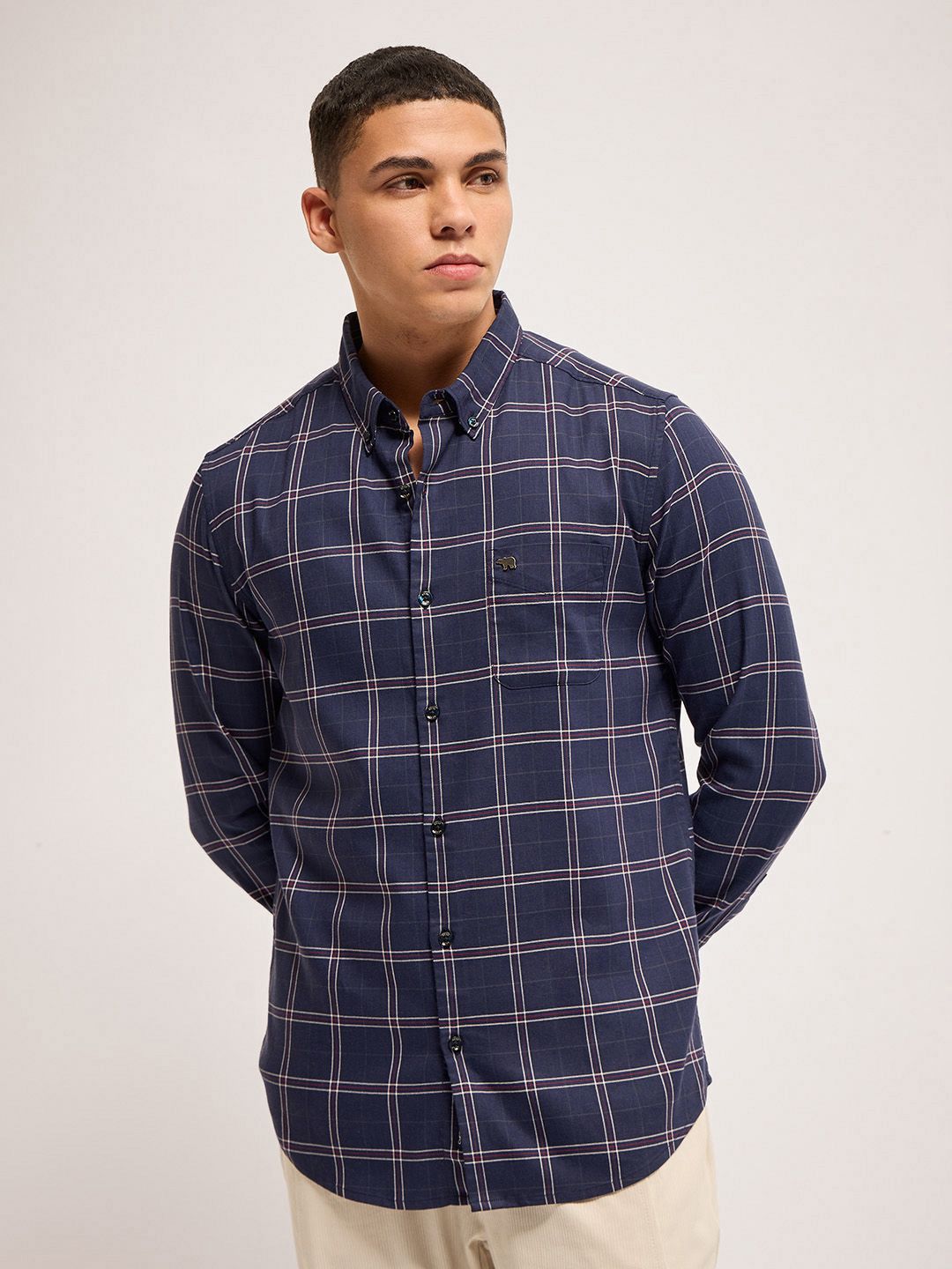 THE BEAR HOUSE Men Slim Fit Tartan Checks Opaque Casual Shirt