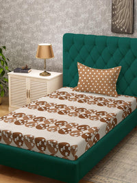 KLOTTHE Brown Floral Cotton Single Bedsheets