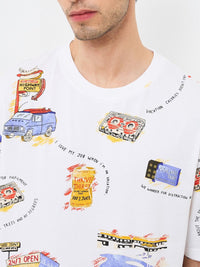 SPYKAR Men Conversational Printed Round Neck Cotton Relaxed Fit T-shirt