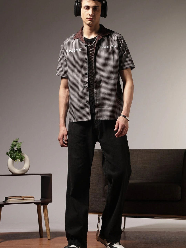 Eszett Checked Spread Collar Cotton Casual Shirt