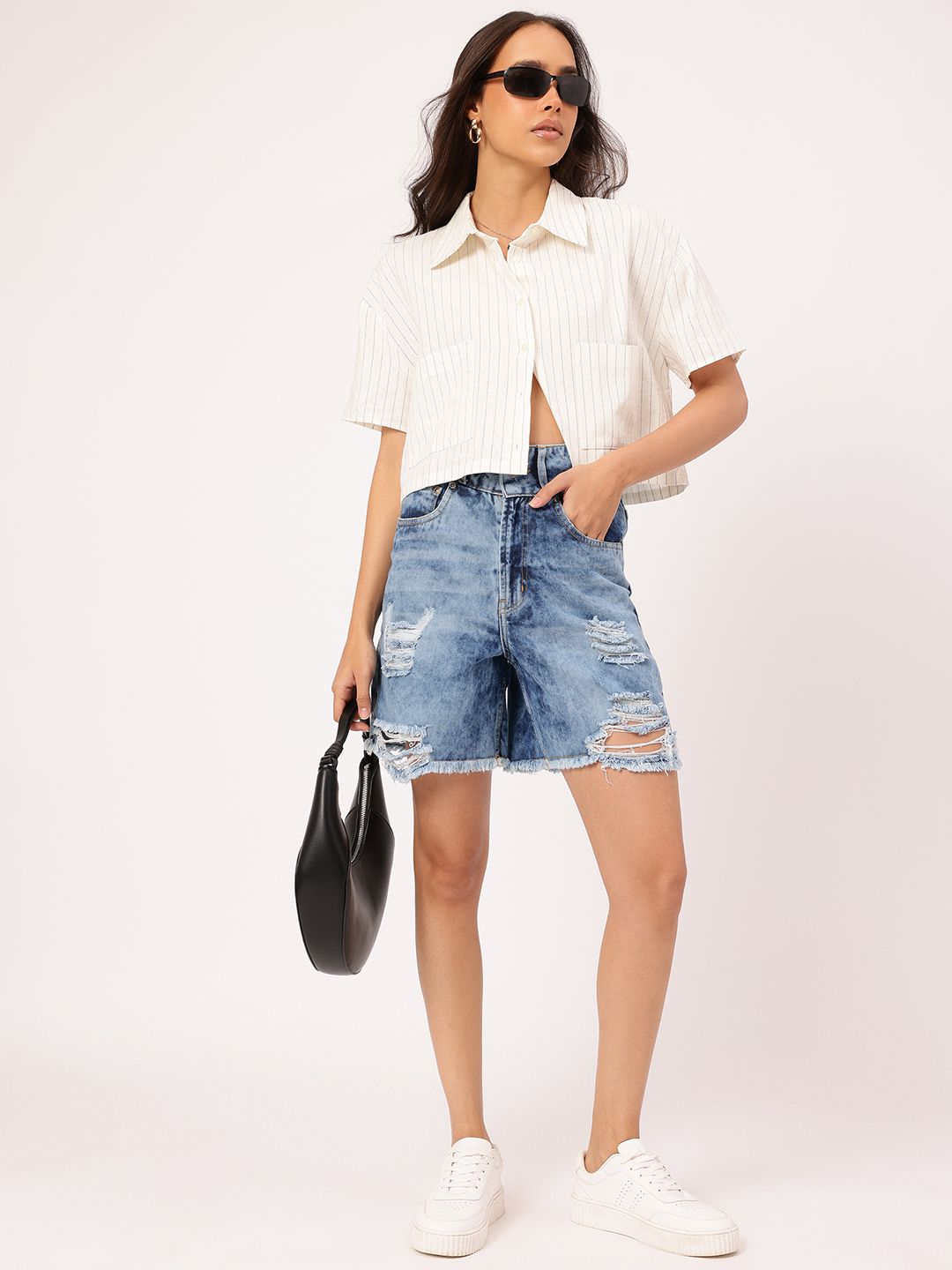DressBerry Women Raw Edge Ripped Denim Shorts